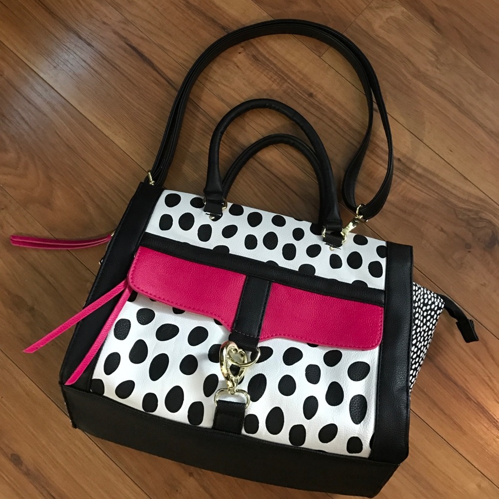 Stylish Black and Pink Polka Dot Handbag